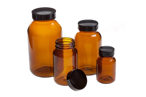 Wide mouth amber bottle w/ lid, 150cc