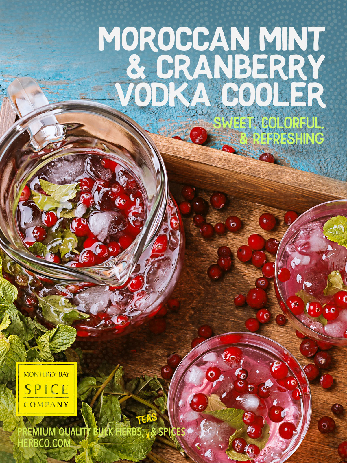 [ Recipe: Morrocan Mint & Cranberry Vodka Cooler ] ~ from Monterey Bay Herb Co